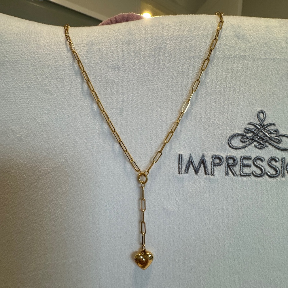 Paperclip Gold Chain with Puffed Heart 10k Gold Pendant Necklace - Picture 2 of 7